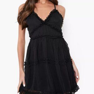 She + Sky Strappy Black Ruffled Dress